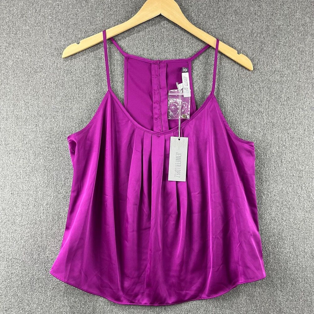 Jennifer Lopez Satin Cami Top Size L Fuchsia Silky Flowy Y2K Sexy Minimalist